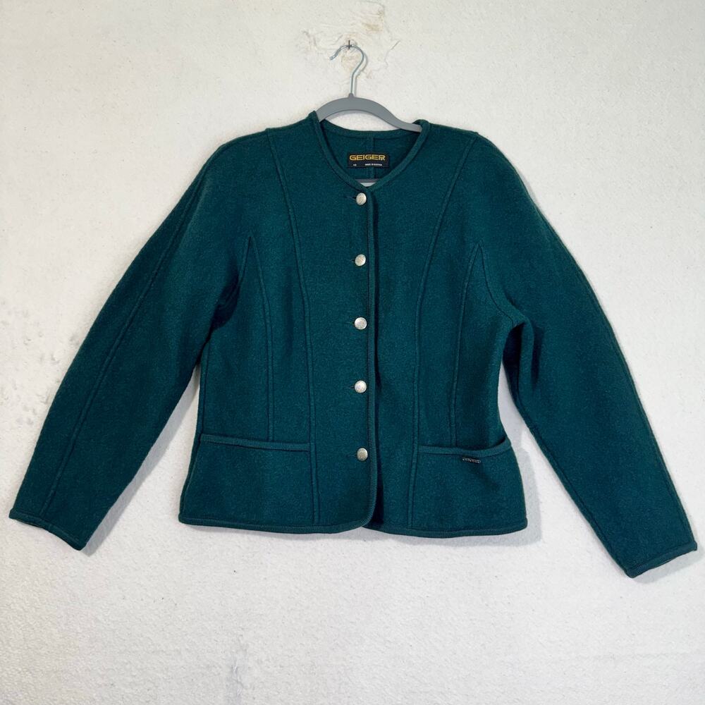 Geiger Australia Green Wool Button-Front Cardigan Sweater Jacket EUR 40 US 10